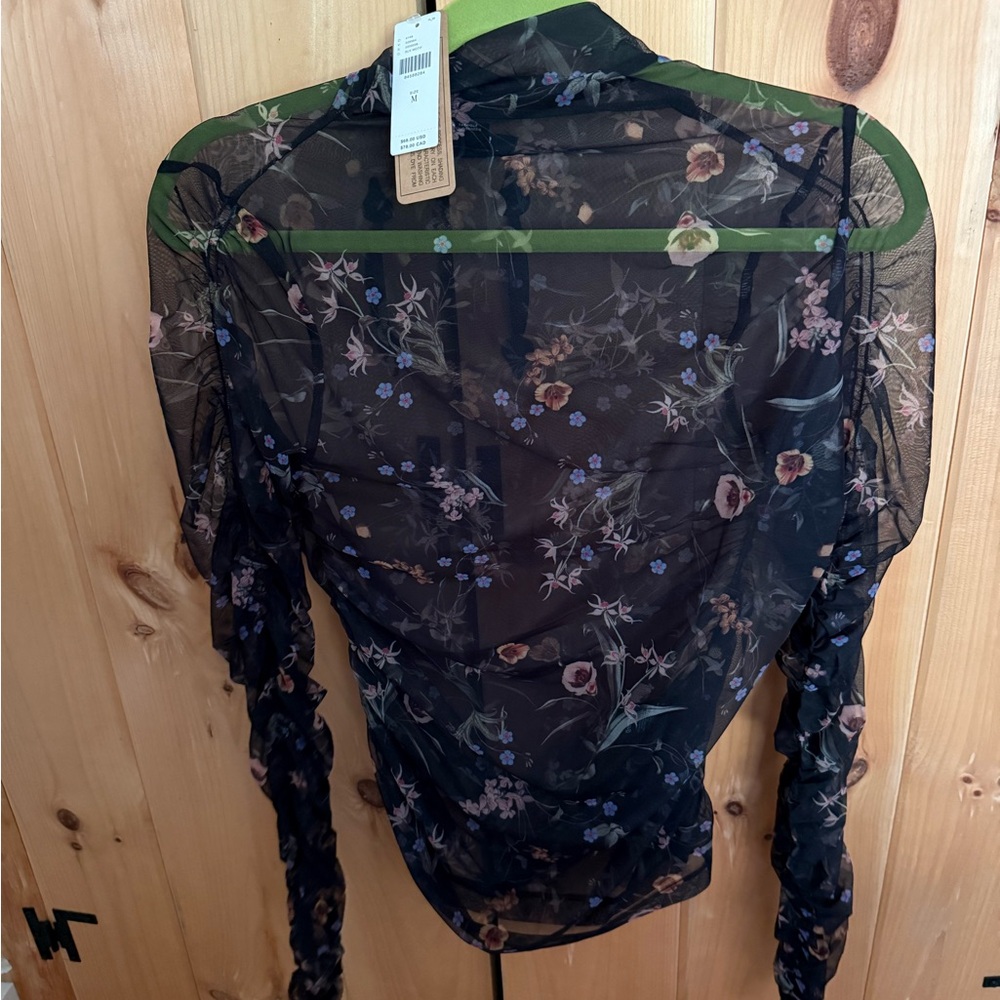 Anthropologie Floral Black Sheer Women's Top